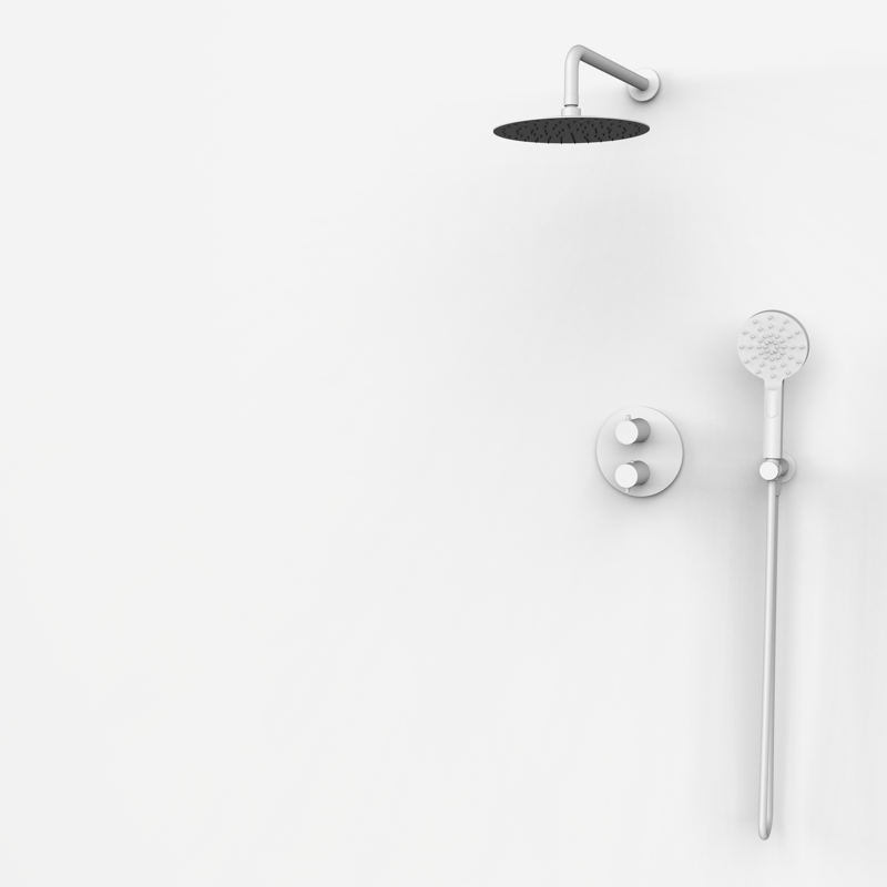 TIME Thermostat-Duschset mit 2 Auslässen - Weiss PVD