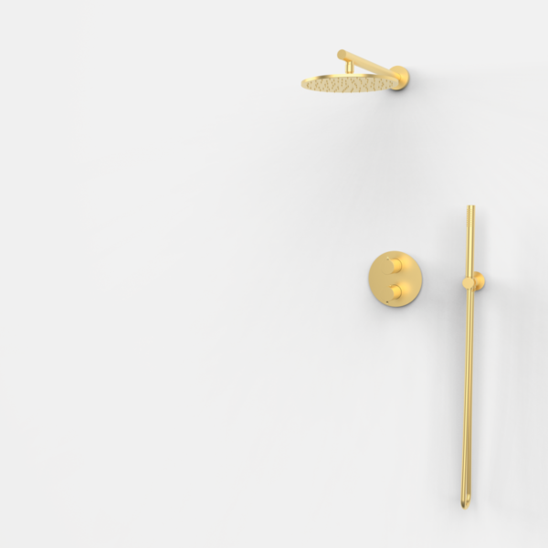 TIME Thermostat-Duschset mit 2 Auslässen - Gold gebürstet PVD