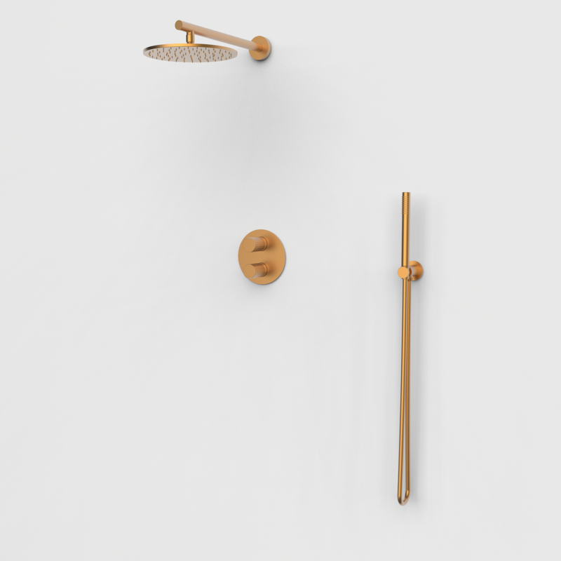 AURA - Thermostat-Duschsystem mit 2 Auslässen - Kupfer PVD