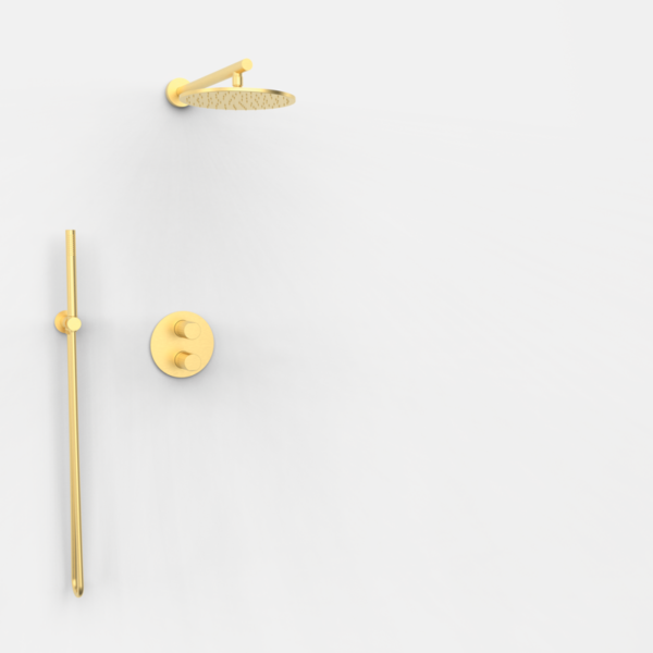 AURA - Thermostat-Duschsystem mit 2 Auslässen - Gold gebürstet PVD