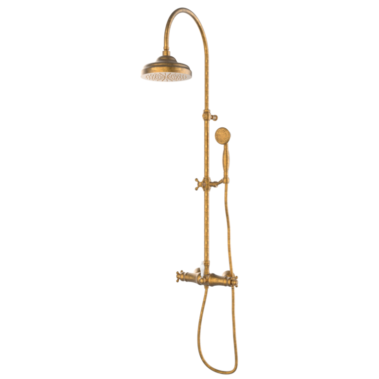 CLASSICAL - Thermostat-Duscharmatur mit teleskopischer Duschsäule - Altes Messing