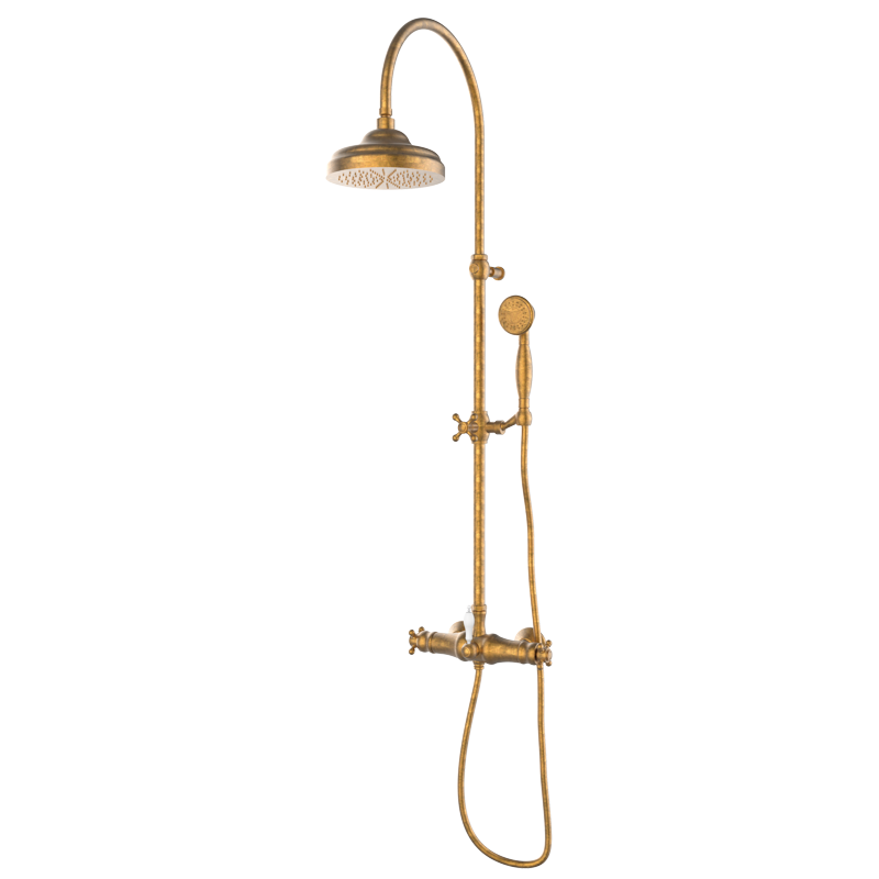 CLASSICAL - Thermostat-Duscharmatur mit teleskopischer Duschsäule - Altes Messing