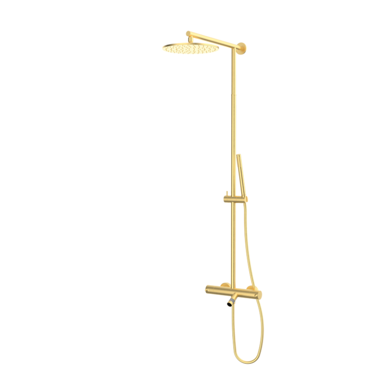 TIME Thermostat-Wannen-Duscharmatur mit Teleskop-Duschsäule - Gold gebürstet PVD