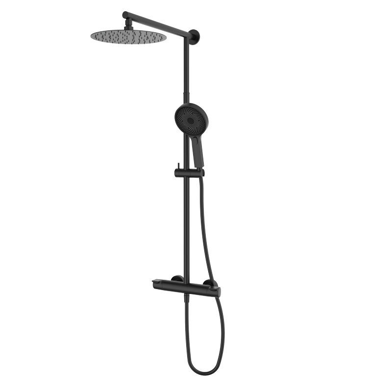 PREMIER Thermostatisches Duschsystem mit fester Duschsäule Schwarz PVD