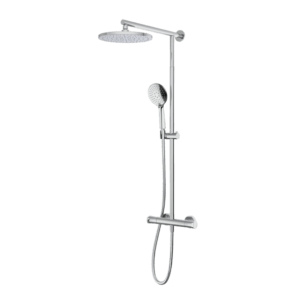 Teleskop-Duschsäule mit Thermostat mit Handbrause und rundem Duschkopf - Chrome