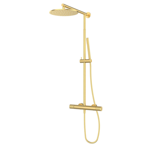 AURA - Duscharmatur mit Teleskop-Duschsäule - Gold gebürstet PVD