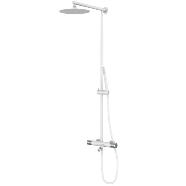 AURA - Thermostat-Wannen-/Duscharmatur mit Teleskop-Duschsäule - Weiss-Chrome