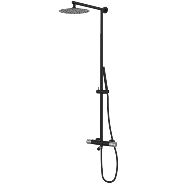 AURA - Thermostat-Wannen-/Duscharmatur mit Teleskop-Duschsäule - Schwarz-Chrome