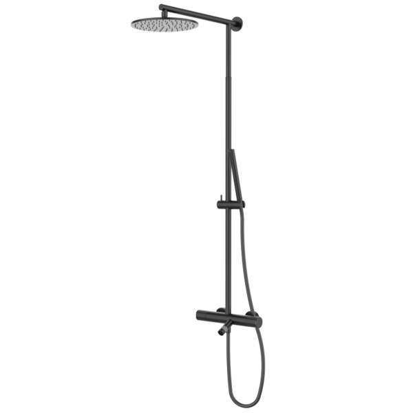 AURA - Thermostat-Wannen-/Duscharmatur mit Teleskop-Duschsäule - Schwarz PVD