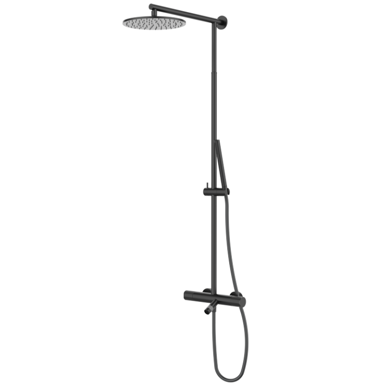 AURA - Thermostat-Wannen-/Duscharmatur mit Teleskop-Duschsäule - Schwarz PVD