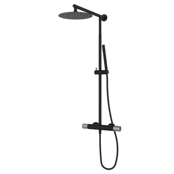 AURA - Thermostat-Duscharmatur mit höhenverstellbarer Duschsäule - Schwarz-Chrome