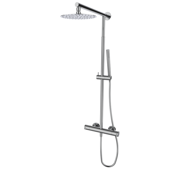COOL Thermostatische Duscharmatur mit Teleskopsäule Handbrause und rundem Duschkopf