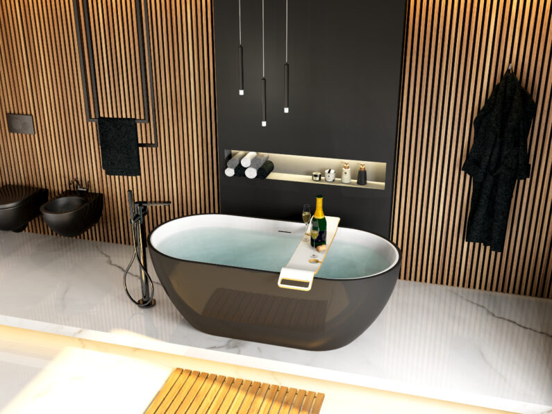 Exklusive zweifarbige Badewanne - wc und bidet in schwarz