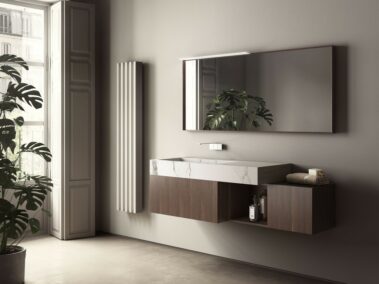 Badezimmermöbel-Set - Dogma Ideagroup - Platte mit integriertem Waschbecken aus Gres Statuario - Matt