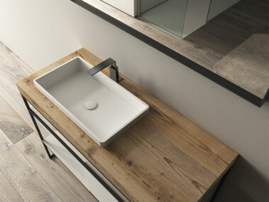 Badezimmermöbel-Set - Dogma - Unterschrank Bianco matt lackiert, Rahmen in der Ausführung Carbone, Colonna Bianco matt lackiert