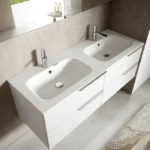Badmöbel IDEA_Unterteilen matt lackiert Weiß, Top in Weiß matt Mineralsolid mit integriertem Waschbecken