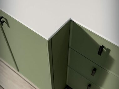 Badmöbel-ideagroup_Unterschränke mit T-Türen aus Verde Canna Soft Touch, Platte mit integriertem Waschbecken aus weißem Aquatek