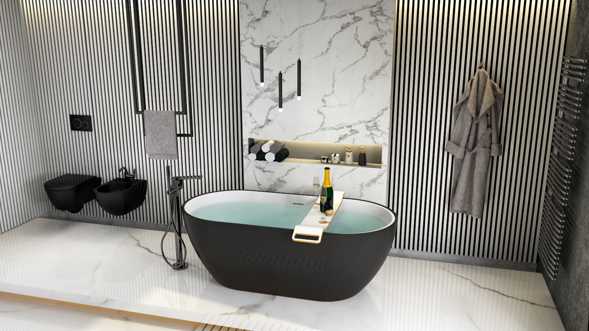 Einblick in ein stilvolles Badezimmer mit glänzenden Acrylplatten