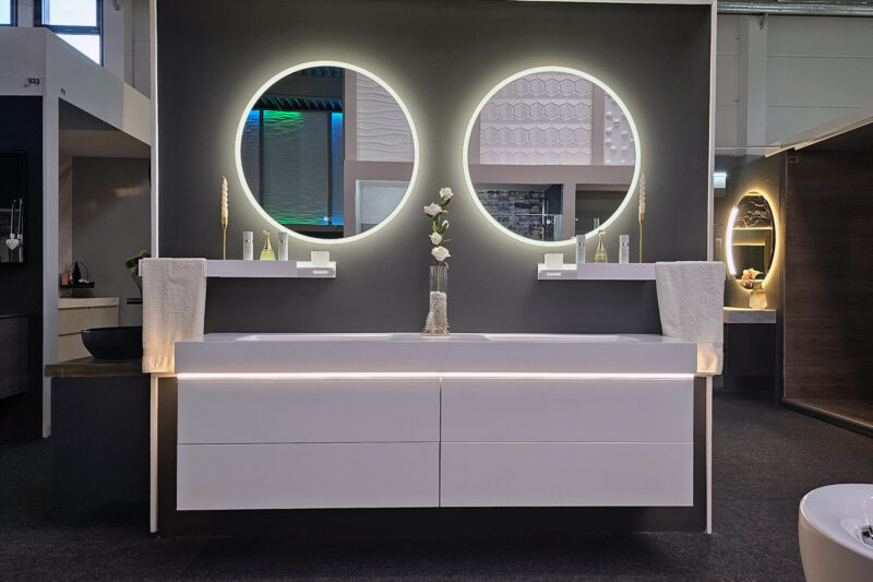 Moderne Badmöbel Set 200 cm Doppelwaschtisch Weiß matt + Spiegel + Handtuchhalter Badezimmermöbel mit Doppelwaschbecken