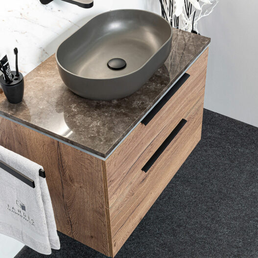 exklusive-gaeste-wc-badmoebel-waschtisch-80-cm-eiche-marmor-braun-graphite-exklusive badmöbel echtholz