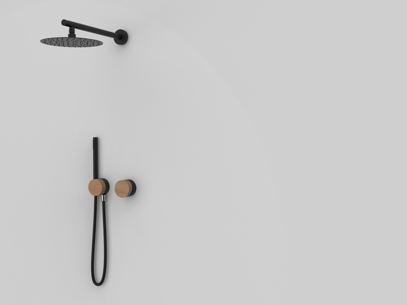 Duschmischer-Set, 2-Wege schwarz Ahorn